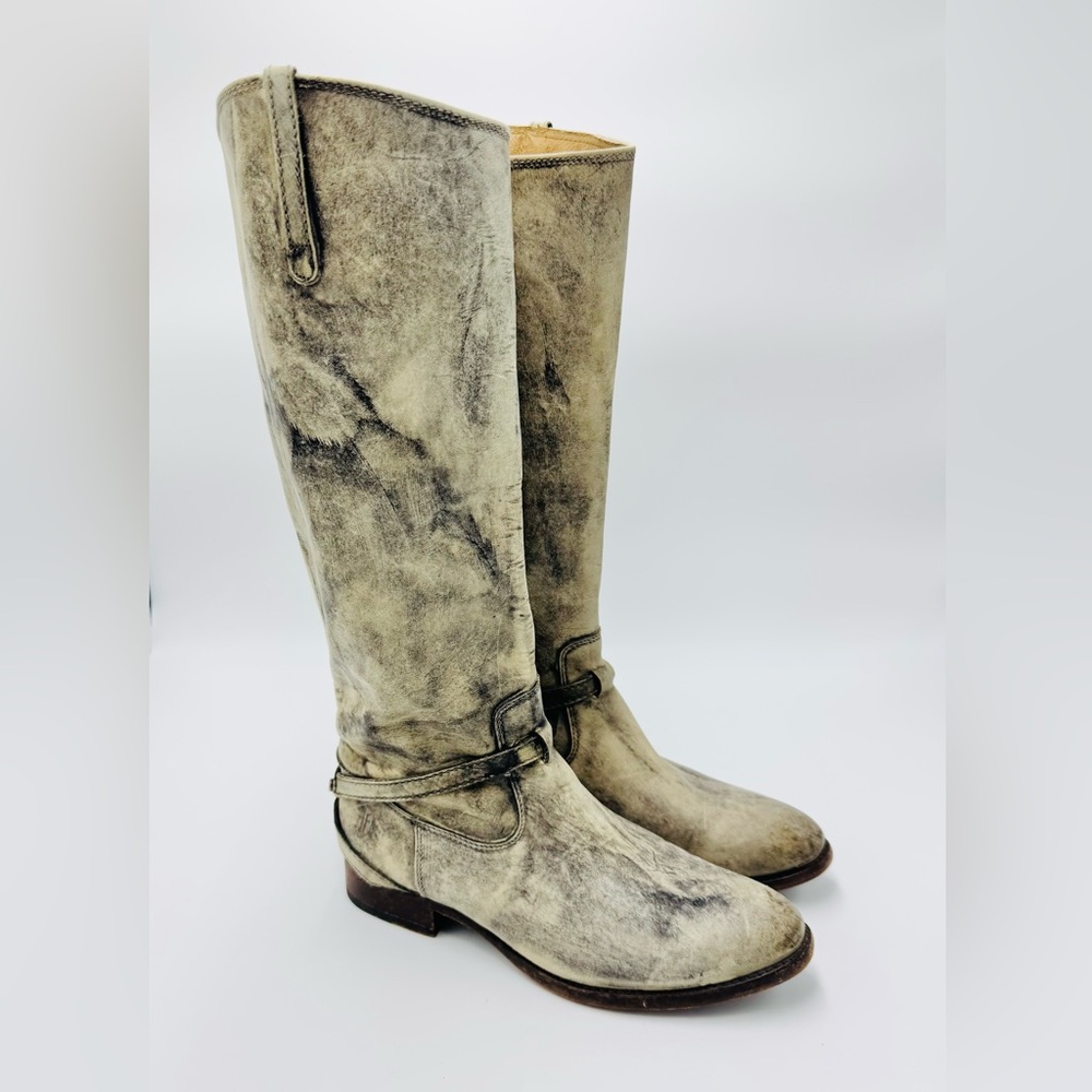 Women's Tall Distressed Leather Riding Boots - Gray